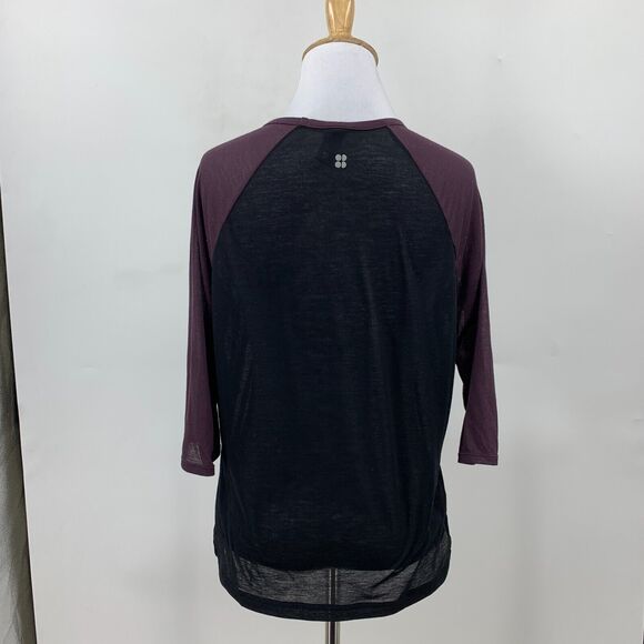Sweaty Betty Top Womens S Small Purple/Black Semi Sheer Crew Neck 3/4 Sleeves - Picture 5 of 12
